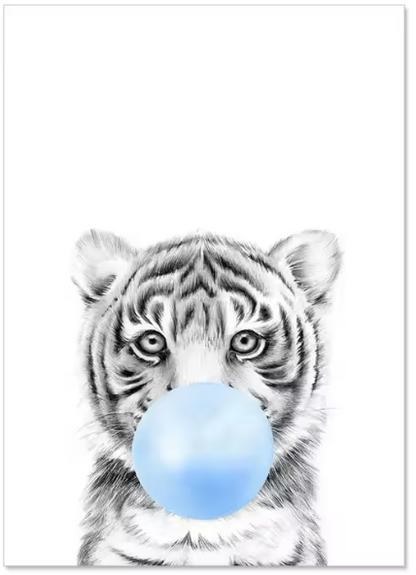 Premium Wall Art - Baby Animals with Blue Balloons (Multiple Sizes Available)
